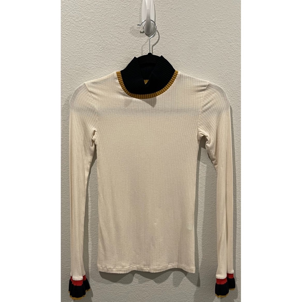 ZARA Beige Red Blue Yellow Long Sleeve Blouse